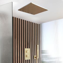 Milano Lyra - Twin Diverter Thermostatic Shower Valve with 400mm Recessed Head and Hand Shower (2 Outlet) - Brushed Brass