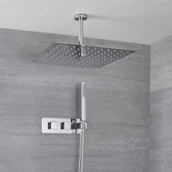 Milano Arvo - Chrome Thermostatic Shower with Diverter, Ceiling Mounted Shower Head and Hand Shower (2 Outlet)