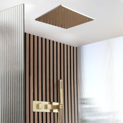 Milano Lyra - Thermostatic Shower with Diverter, 400mm Recessed Head and Hand Shower (2 Outlet) - Brushed Brass