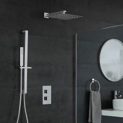 Milano Arvo - Chrome Thermostatic Shower with Diverter, Shower Head, Hand Shower and Riser Rail (2 Outlet)