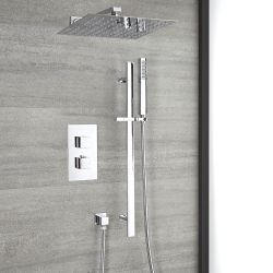 Milano Arvo - Chrome Thermostatic Shower with Diverter, Riser Rail with Hand Shower and Shower Head (2 Outlet)