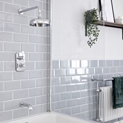 Milano Elizabeth - Chrome and White Traditional Thermostatic Shower with Diverter, Shower Head and Bath Spout (2 Outlet)