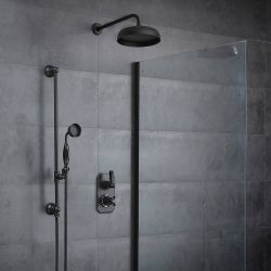 Milano Elizabeth - Black Traditional Thermostatic Shower with Diverter, Shower Head, Hand Shower and Riser Rail (2 Outlet)