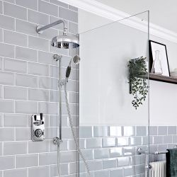 Milano Elizabeth - Chrome and Black Traditional Thermostatic Shower with Diverter, Shower Head, Hand Shower and Riser Rail (2 Outlet)