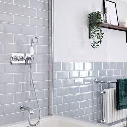 Milano Elizabeth - Chrome and White Traditional Thermostatic Shower with Diverter, Hand Shower and Bath Spout (2 Outlet)