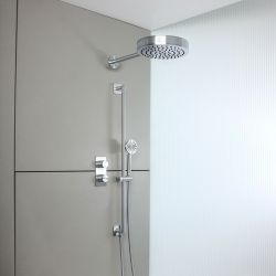 Milano Lune - Thermostatic Shower with Diverter, Shower Head and Riser Rail with Hand Shower (2 Outlet) - Choice of Finish