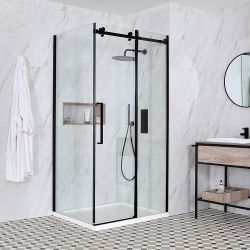 Milano Nero - Black Frameless Sliding Door Shower Enclosure - Choice of Sizes and Side Panel