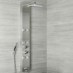 Milano Easton - Modern Exposed Thermostatic Shower Tower Panel with Shower Head, 6 Body Jets and Hand Shower
