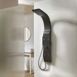Milano Barton - Modern Shower Tower Panel with Shower Head, Hand Shower and Body Jets - Black