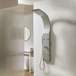 Milano Barton - Modern Shower Tower Panel with Shower Head, Hand Shower and Body Jets - Matt Silver