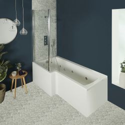 Milano Elswick - Whirlpool L-Shaped Spa Shower Bath with Screen - Choice of Jets, Sizes and Panels
