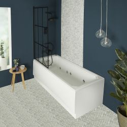 Milano Richmond - Traditional Whirlpool Single Ended Spa Bath with Black Grid Screen - Choice of Sizes and Panels