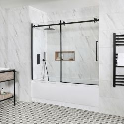 Milano Elswick - Standard Single Ended Bath with Black Sliding Bath Screen and Side Panel - Choice of Sizes