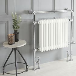 Milano Elizabeth - White Traditional Dual Fuel Heated Towel Rail - 930mm x 790mm - Choice of Wi-Fi Thermostat and Cable Cover