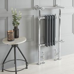 Milano Elizabeth - Anthracite Traditional Dual Fuel Heated Towel Rail - 930mm x 450mm (withOverhanging Rail) - Choice of Wi-Fi Thermostat and Cable Cover