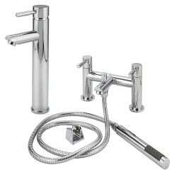 Milano - Modern Round High Rise Basin Mixer and Bath Shower Mixer Tap Set - Choice of Finish