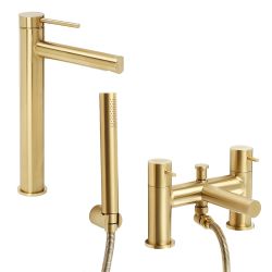 Milano Otto - Modern High Rise Basin Mixer and Bath Shower Mixer Tap Set - Choice of Finish