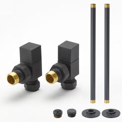 Milano - Modern Square Angled Radiator Valve and Pipe Set - Anthracite