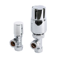 Milano - Thermostatic Chrome Angled Radiator Valves with Safety Cap (Pair)