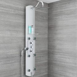 Milano Baya - Modern Exposed Thermostatic Aluminium Shower Tower Panel with Large Shower Head, Hand Shower and Body Jets - Chrome
