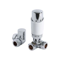 Milano - Chrome and White Corner Thermostatic Radiator Valve and Lockshield