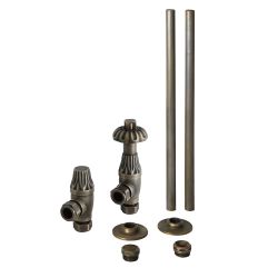 Milano Windsor - Antique Style Thermostatic Angled Radiator Valve and Pipe Set - Brass