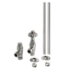 Milano Windsor - Antique Style Thermostatic Angled Radiator Valve and Pipe Set - Satin Nickel