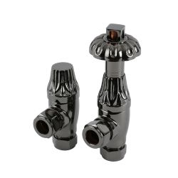 Milano Windsor - Black Nickel Thermostatic Antique Style Angled Radiator Valves (Pair)