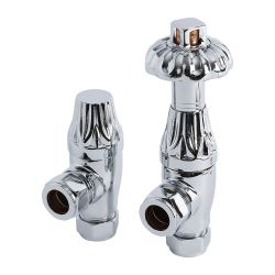 Milano Windsor - Antique Style Chrome Thermostatic Angled Radiator Valves (Pair)