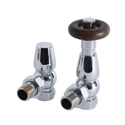 Milano Windsor - Chrome Traditional Thermostatic Angled Radiator Valves (Pair)