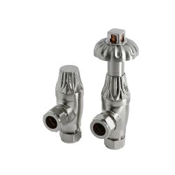 Milano Windsor - Antique Style Satin Nickel Thermostatic Angled Radiator Valves (Pair)