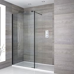 Milano Nero - Walk-In Shower Enclosure with Tray - Choice of Sizes and Hinged Return Panel Option