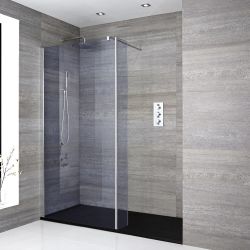 Milano Portland-Luna - Smoked Glass Walk-In Chrome Shower Enclosure with Slate Tray - Choice of Size and Hinged Return Panel Option