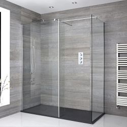 Milano Portland - Chrome Corner Walk-In Shower Enclosure with Slate Tray - Choice of Size and Hinged Return Panel Option