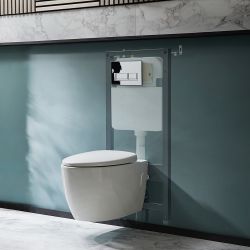 Milano Altham - White Modern Rimless Wall Hung Toilet with Tall Wall Frame - Choice of Flush Plate