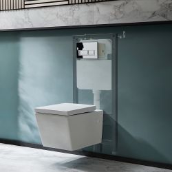 Milano Dalton - White Modern Wall Hung Toilet with Tall Wall Frame - Choice of Flush Plate