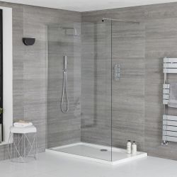 Milano Portland - Chrome Walk-In Shower Enclosure with Tray - Choice of Size