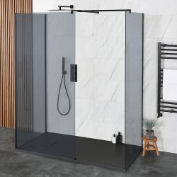 Milano Nero-Luna - Smoked Glass 3 Sided Walk-In Shower Enclosure with Slate Tray - Choice of Sizes