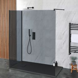 Milano Nero-Luna - Smoked Glass 2 Sided Walk-In Shower Enclosure with Slate Tray - Choice of Sizes