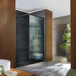 Milano Florence - Fluted Glass Black Framed Walk-In Shower Enclosure with Slate Tray - Choice of Sizes
