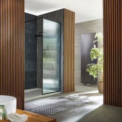 Milano Florence - Fluted Glass Black Framed Walk-In Shower Enclosure with Tray - Choice of Sizes