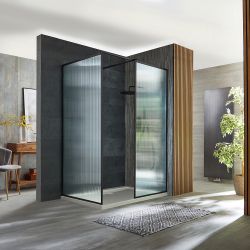 Milano Florence - Fluted Glass Black Framed Corner Walk-In Shower Enclosure with Tray - Choice of Sizes