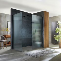 Milano Florence - Fluted Glass Black Corner Walk-In Shower Enclosure with Slate Tray - Choice of Sizes