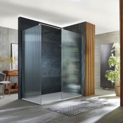 Milano Florence - Fluted Glass Chrome Corner Walk-In Shower Enclosure with Slate Tray - Choice of Sizes