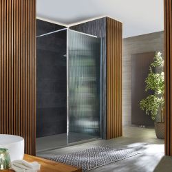 Milano Florence - 1950mm Fluted Glass Wet Room Screen - Chrome - Choice of Size and Style