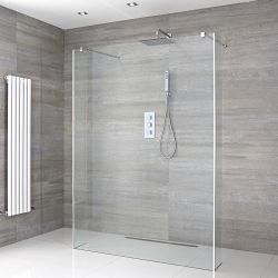 Milano Portland - Open Walk-Through Wet Room Shower with Hinged Return Panels - Choice of Glass Size & Drain
