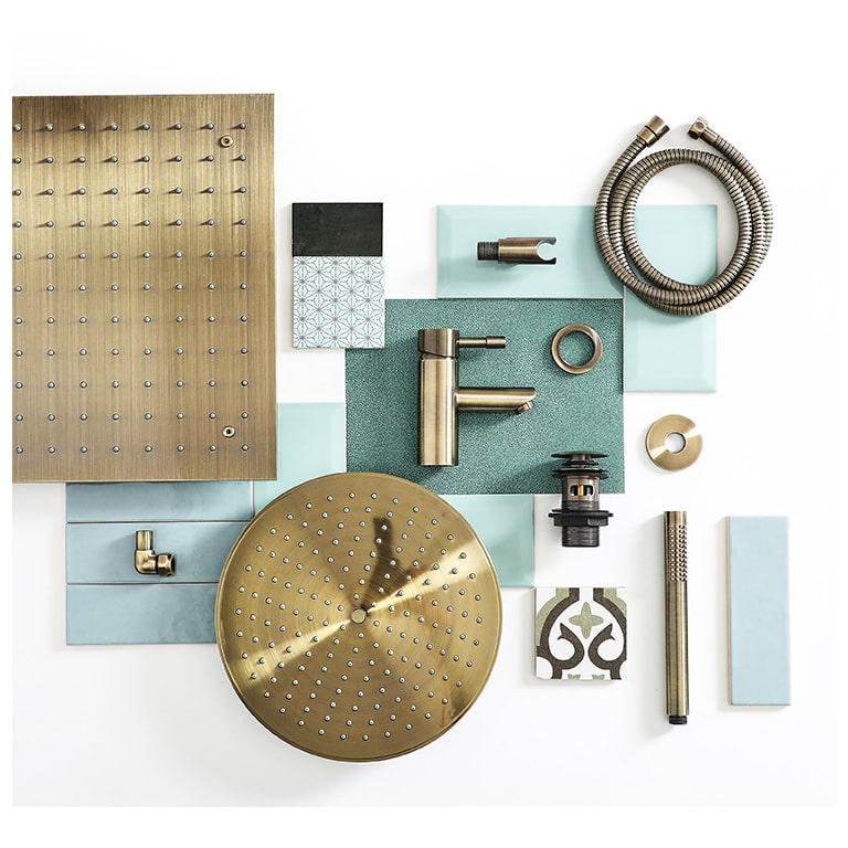 modern brushed brass showers and taps
