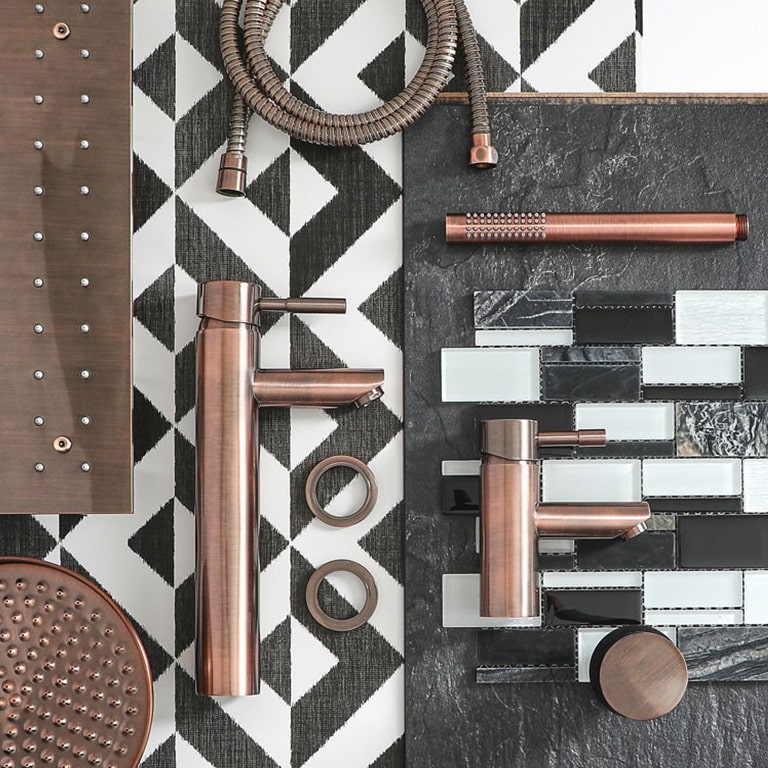 modern brushed copper showers and taps